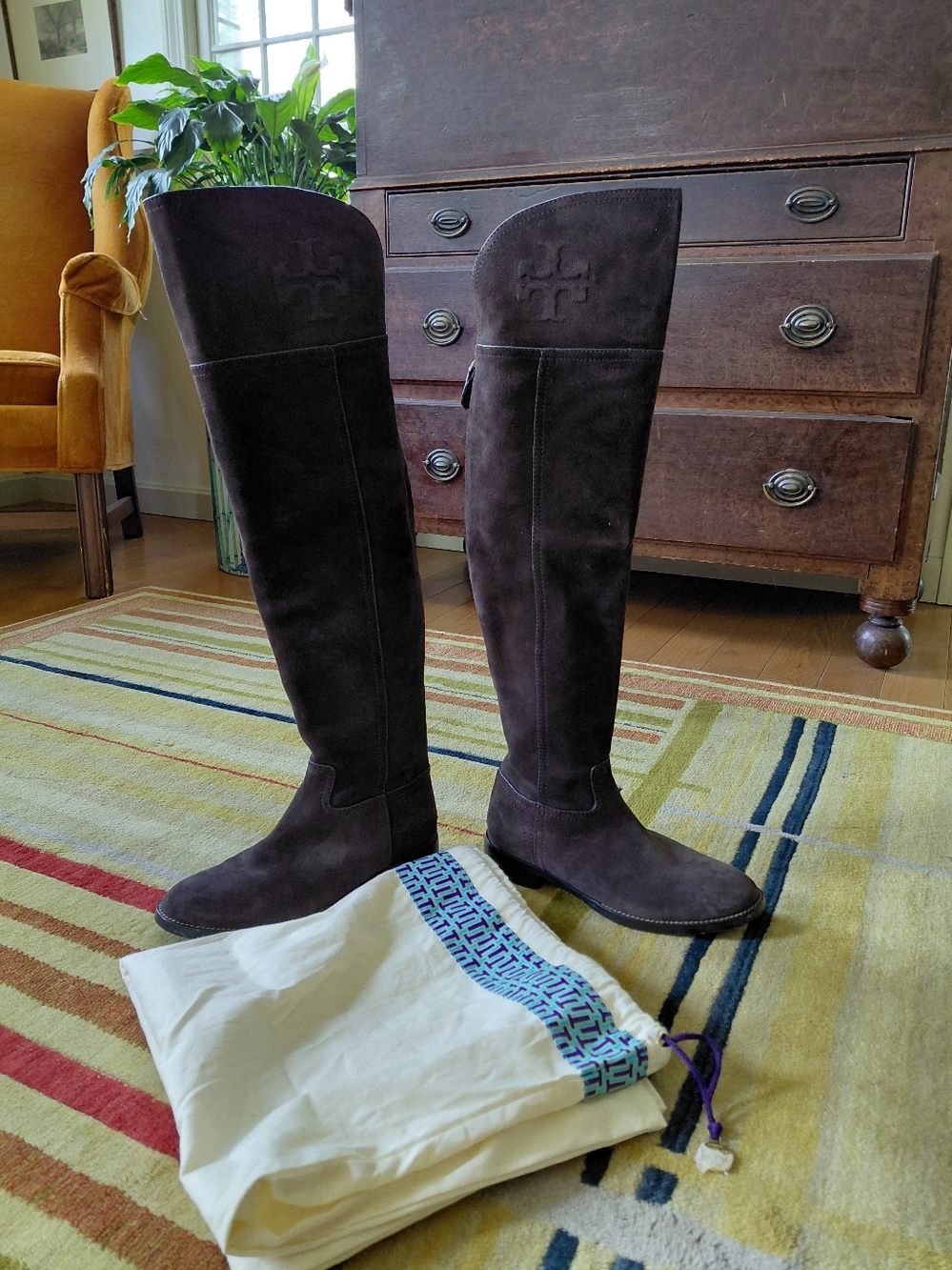 Tory Burch over the knee brown leather Simone boots & dust bag Womens 5.5